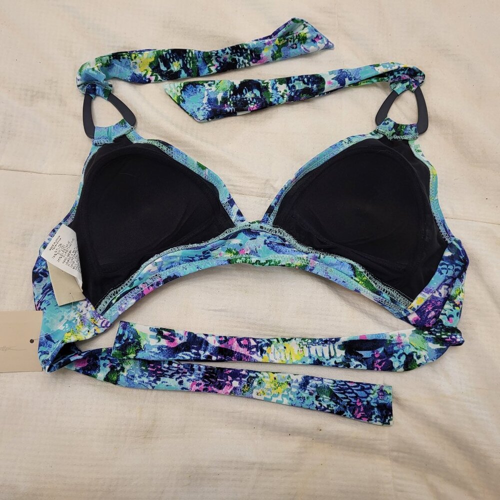 NWT Profile Blue Aqua Green Purple Print over Black 2 Piece Bikini Set - 8 - Picture 4 of 10